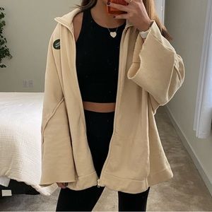 Daily Drills Off White Cream Zip Up Oversized Wide Cut Raw Arm Sleeves M/L